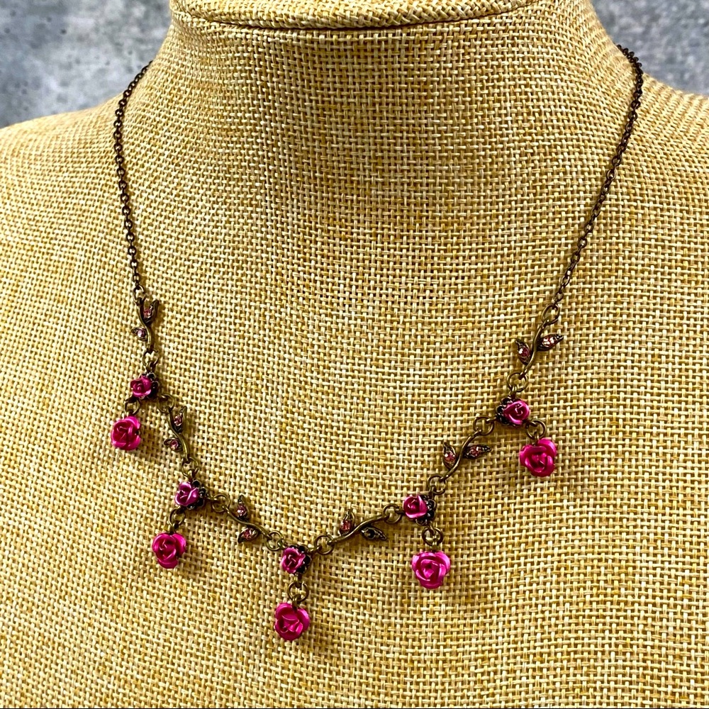 Dainty Pink Rosebud Charm Style Cottagecore Necklace